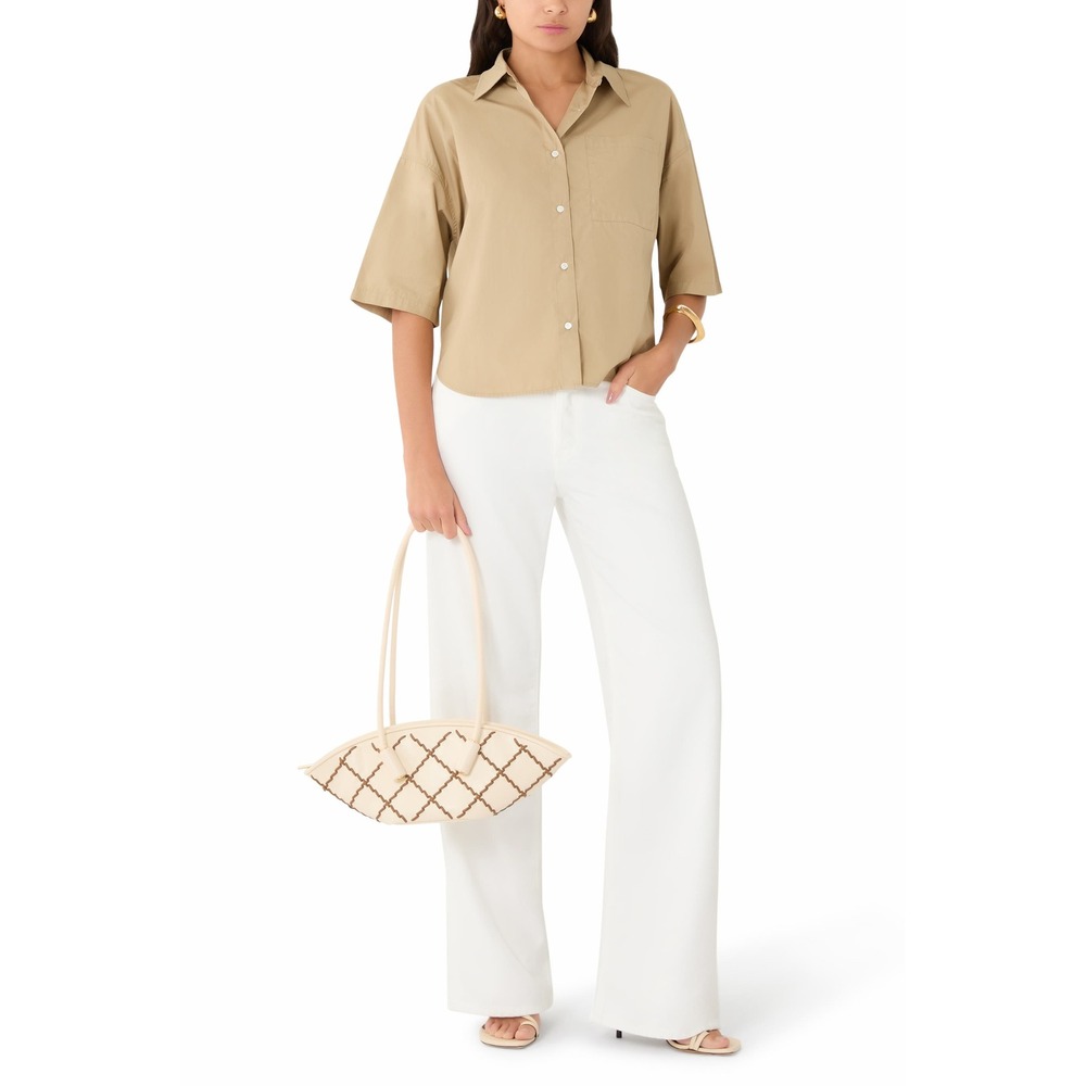 Citizens of Humanity Kayla Short Sleeve Shirt Khaki Tan Cotton Button Up Pocket - Picture 4 of 10